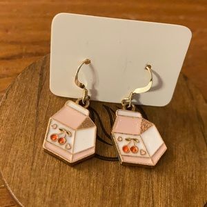 Milk carton with cherry dangly earrings🍒